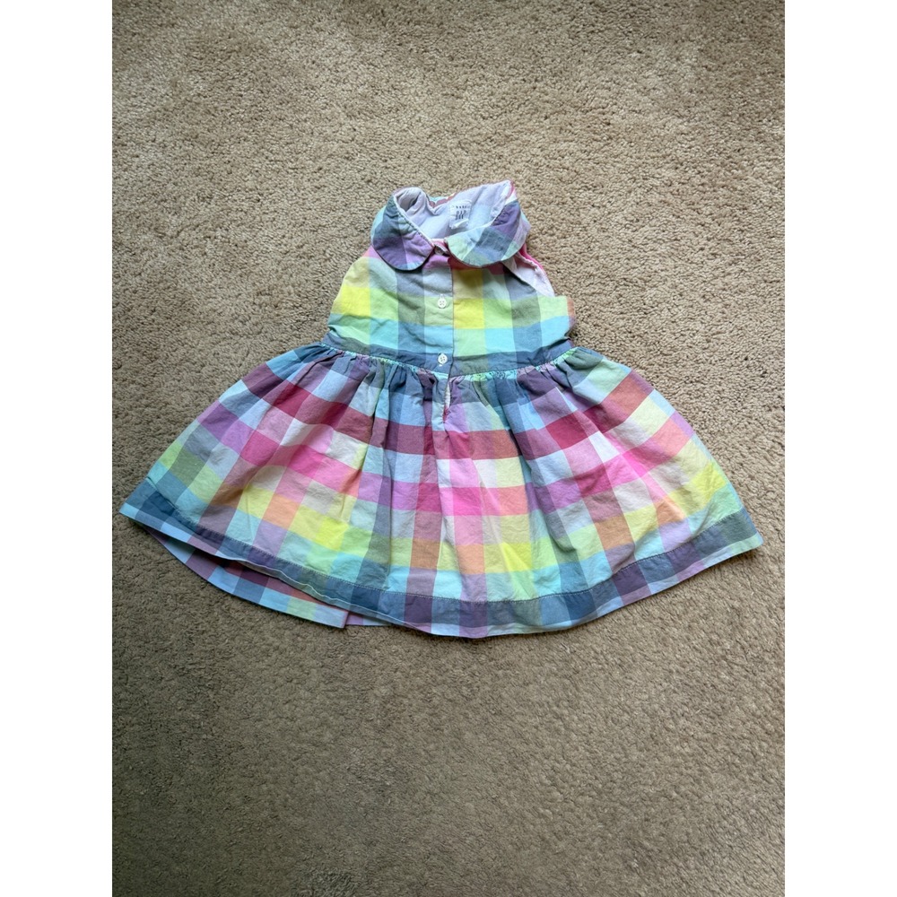 Baby Gap Rainbow Plaid Dress Toddler 18-24 Months Peter Pan Collar Cotton Multi